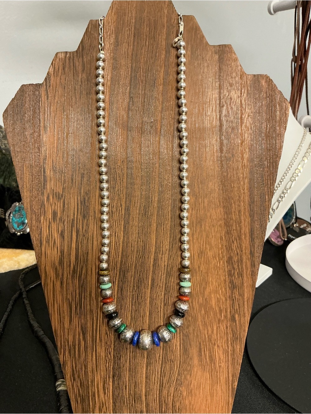 Carlisle Jewelry 925 Silver Bead Necklace with Multicolor Gemstone Beads 26g